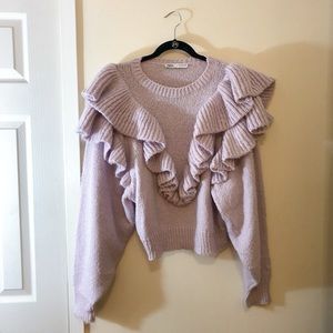 Zara Lilac Knit Ruffle Sweater